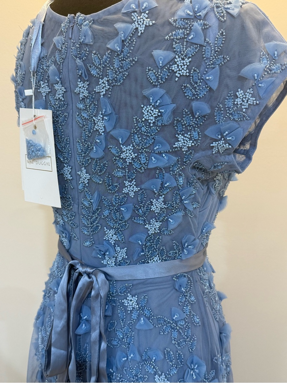 Mac Duggal Dusty Blue Floral Appliqué Maxi Gown - Picture 9 of 11